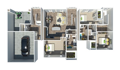 a 3d rendering of a floor plan of a house